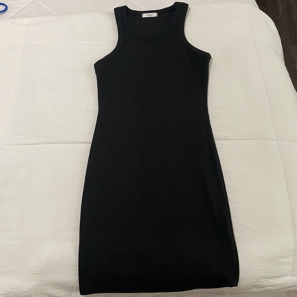 Simple Black Rib-knit Mini Dress